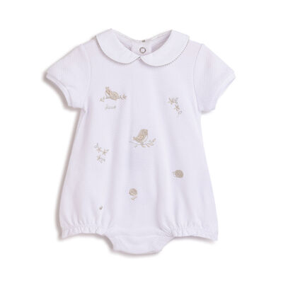 Girls White Printed Short Sleeve Rompers
